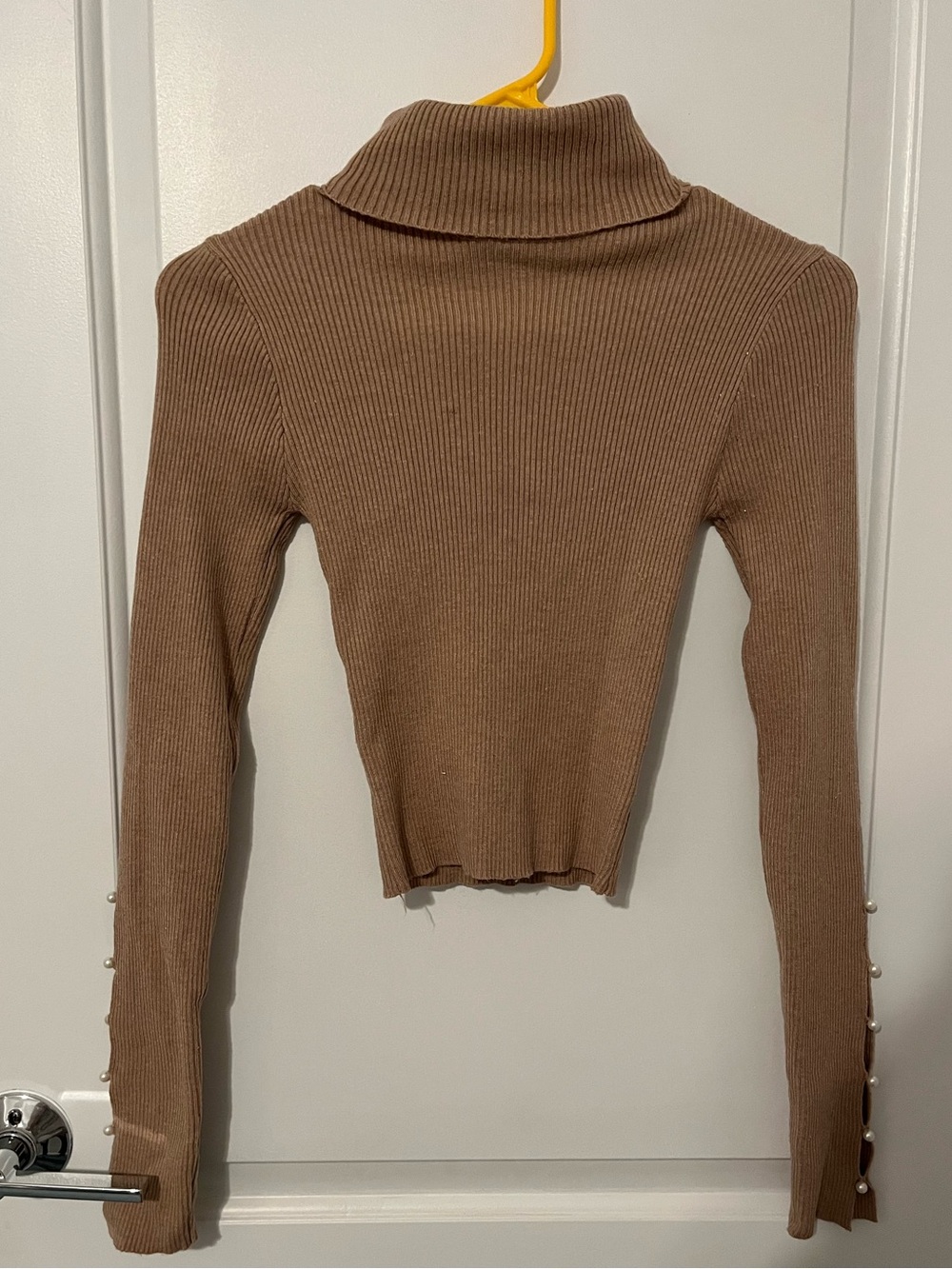 fab'rik Ribbed Turtleneck Sweater in Light Brown